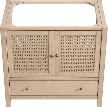 Alaterre Furniture Lucca Bathroom Vanity - Freestanding Cabinet Without Sink - 36 Inch Wood Bathroom Vanity with Large Drawer and Soft-Close Doors - Under Sink Cabinet Only (Natural)