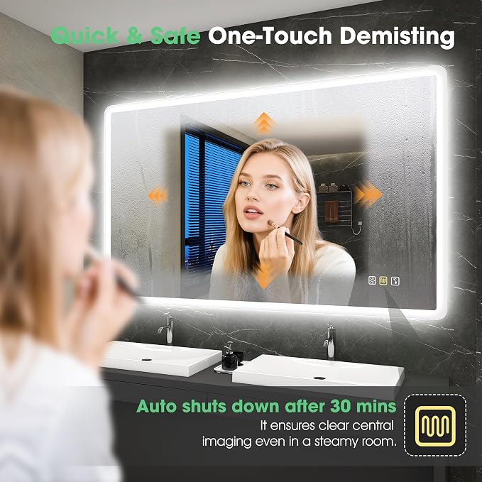 S'bagno 55"x36" LED Bathroom Mirror with Lights, Bluetooth Speaker, Anti-Fog & Waterproof, Dimmable Wall Mirror with Touch Control, 3 Light Colors, Vertical or Horizontal