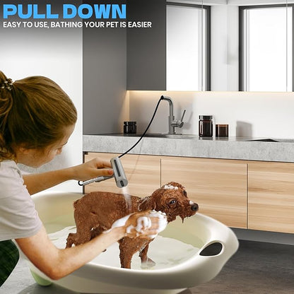 Brushed Nickel Bathroom Faucet with Sprayer - Brushed Nickel Bathroom Faucets for Sink 1 Hole or 3 Holes, 4 Mode Single Handle Vanity Faucet Waterfall Bathroom Faucet with Pull Down Sprayer (No Drain)