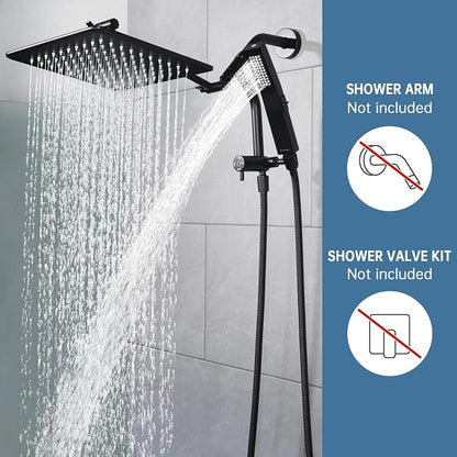 G-Promise 10 Inch All Metal Rain Shower Head with Handheld (Matte Black) | Full Body Coverage, Pause Mode Diverter, Power Wash Mode Handheld, Suits Every Height, Easy to Install, Modern Bath Upgrade