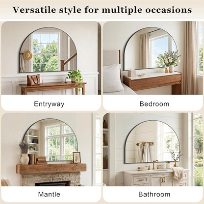 Arched Bathroom Mirror 40" W x 30" H, Bathroom Mirror for Over Sink, Wide Wall Vanity Mirror with Aluminum Frame & Tempered Glass, Ideal for Mantel, Entryway, Bedroom, Living Room, Black