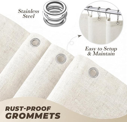 Linen Shower Curtain Boho Cream Shower Curtain with Tassels 72"W x 78"L | Thick linen-poly blend, soft textured drape, handcrafted fringe, neutral rustic farmhouse bathroom decor