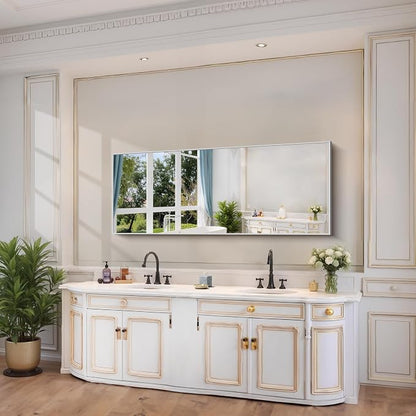 YIROMAN Bathroom Mirror 24"x60",Brushed Silver Bathroom Mirror for Over Sink with Aluminum Frame, Rectangular Vanity Mirror with Right Angle, Wall Mirror Hangs Horizontal or Vertical