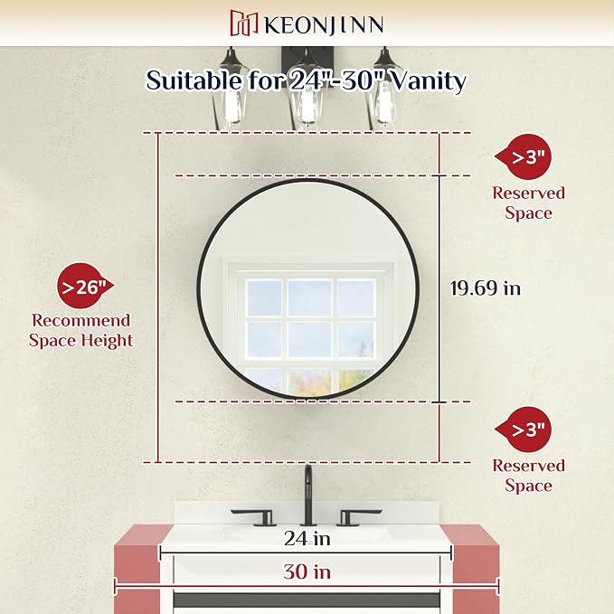 Keonjinn 20 Inch Round Medicine Cabinet with Mirror, Brushed Nickel Surface Mount Medicine Cabinet for Bathroom, Framed Circular Bathroom Cabinet Wall Mounted, Round Vanity Mirror with Storage | Surface Mount, Brushed Nickel Medicine Cabinets Mirror, S...