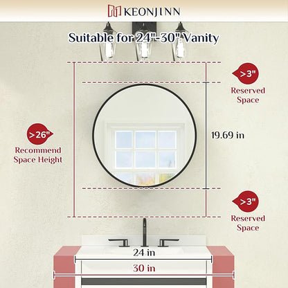 Keonjinn 20 Inch Round Medicine Cabinet with Mirror, Brushed Nickel Surface Mount Medicine Cabinet for Bathroom, Framed Circular Bathroom Cabinet Wall Mounted, Round Vanity Mirror with Storage | Surface Mount, Brushed Nickel Medicine Cabinets Mirror, S...