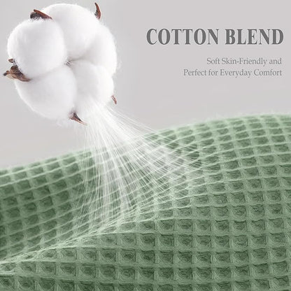 Long Waffle Shower Curtain Heavyweight Cotton Fabric Sage Green 72Wx78L | Soft Cotton Cloth,3D Square Truely Waffle,Washable, Hotel Luxury Spa, Shower Curtains for Narrow Bathroom 12 Plastic Hooks