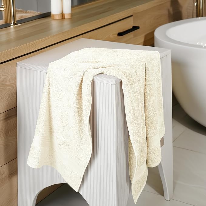Commercial Bulk Pack of 12 Bath Towels – 100% Cotton Terry 24" x 48" – Ideal for Hotels, Salons, Gyms, Spas & Institutional Use – Ivory