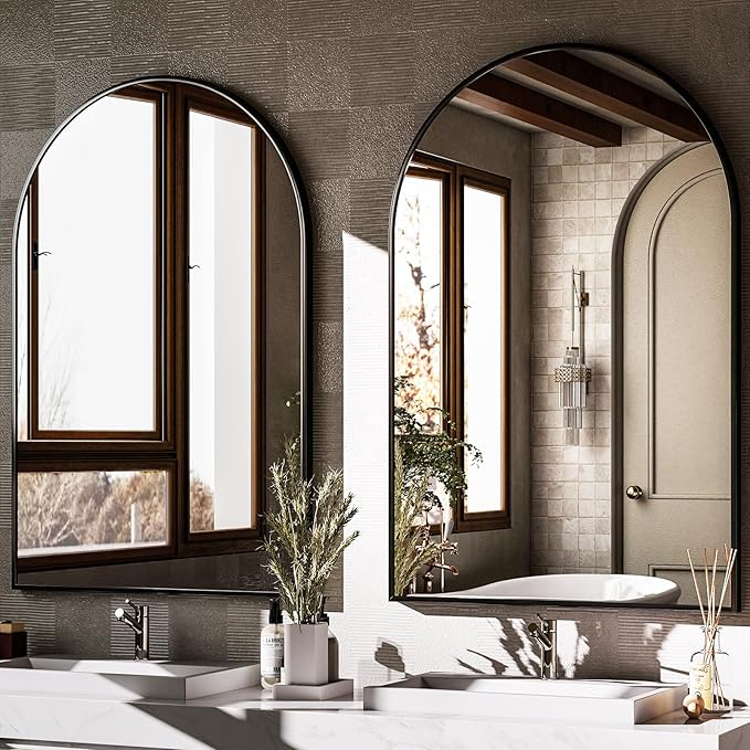 HARRITPURE 20"x28" Arched Bathroom Mirror Wall Mounted Black Arch Mirror | Vanity Aluminum Alloy Frame Arch Wall Mirror for Living Room, Bedroom, Entryway