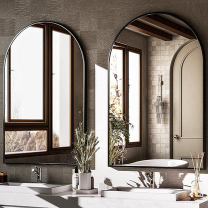 HARRITPURE 20"x28" Arched Bathroom Mirror Wall Mounted Black Arch Mirror | Vanity Aluminum Alloy Frame Arch Wall Mirror for Living Room, Bedroom, Entryway