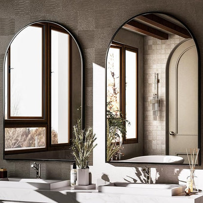 HARRITPURE 20"x30" Arched Bathroom Mirror Wall Mounted Black Arch Mirror | Aluminum Alloy Frame Modern Mirror for Living Room, Bedroom and Entryway