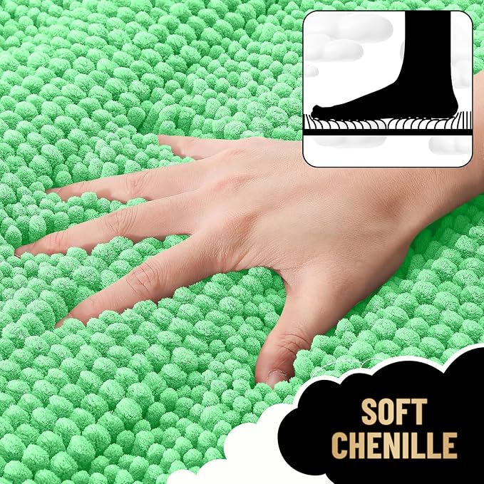 OLANLY Thick Small Bathroom Rugs 24x16, Soft Chenille Bath Rugs, Mint Green | Rubber Backing, Machine Wash, Extra Absorbent Striped Bath Mats for Bathroom Floor, Tub and Shower, Home Decor Accessories