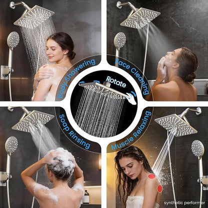 Veken Multi-Function Shower Head with Handheld, High Pressure, Starlight | Square Rainfall Showerhead with 5-mode Hand Held Spray, Dual Shower Heads Combo, Detachable Showerheads with Hose, Home Gifts