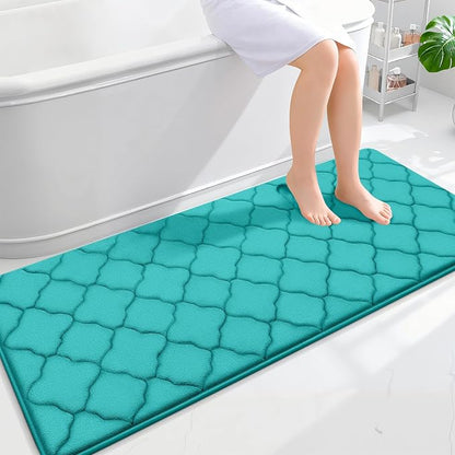 OLANLY Memory Foam Bath Mat Rug 59x24, Ultra Soft and Absorbent Bathroom Rugs, Non-Slip, Comfortable, Machine Washable Bath Carpet for Bathroom Floor, Tub, Shower and Home Decor Accessories, Teal