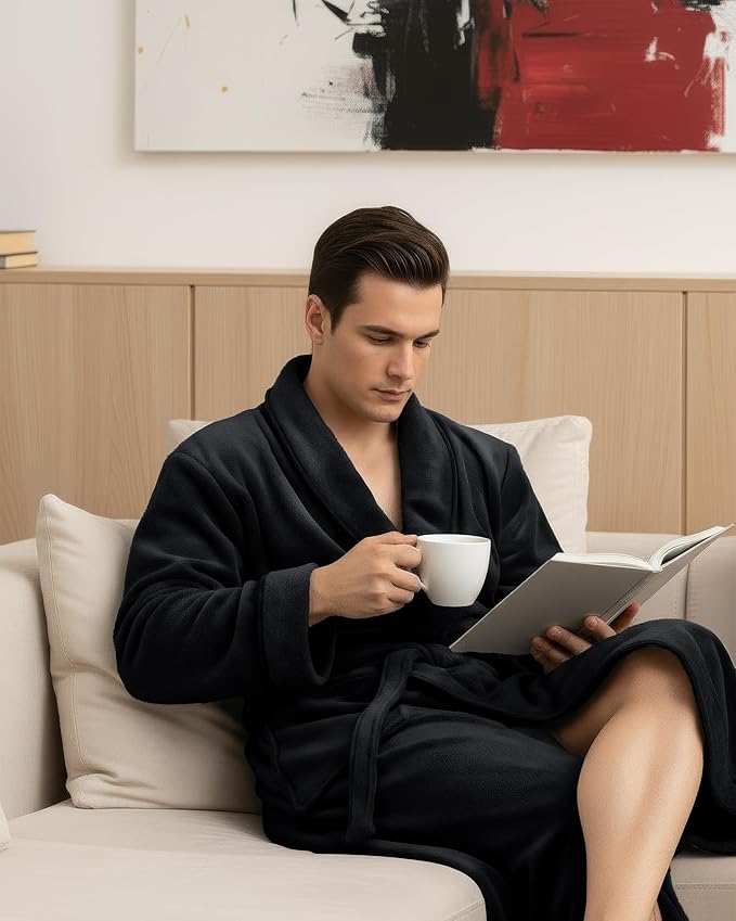 NY Threads Mens Robe, Luxury Plush Fleece Mens Bathrobe, Spa Bath Robe for Men