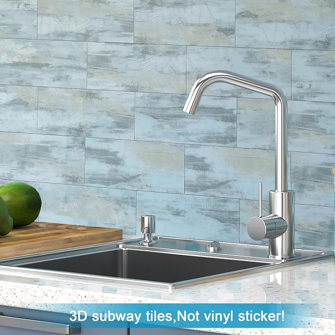 BeNice Peel and Stick Tile Backsplash Bathroom Califonia Blue 23pcs