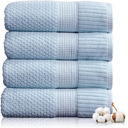 4 Pack 100% Cotton Bath Towels | Blue Towels | Oeko‑TEX Standard 100 | Soft & Absorbent, Quick‑Dry | Trinity Collection - Chambray Blue