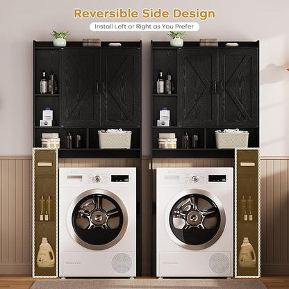 Over The Toilet Storage Cabinet, 31.1”W Bathroom Organizer with Double Doors, Above Toilet Rack, Detachable Toilet Paper Holder for Bathroom & Laundry Room Black