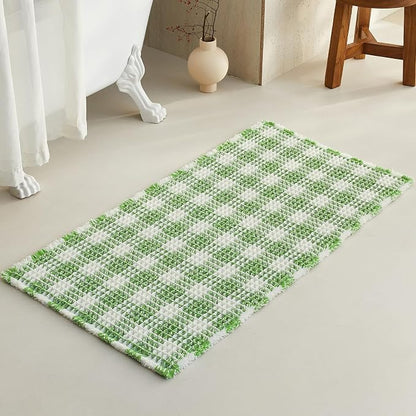TYUU Waffle Bath Mat, Cute Bathroom Rugs Non Slip, 48x24 Green & White | Super Absorbent Quick Dry Bath Rug, Non-Slip Backing, Soft Waffle Washable Farmhouse Bathroom Mats, Tub, Shower & Home Decor