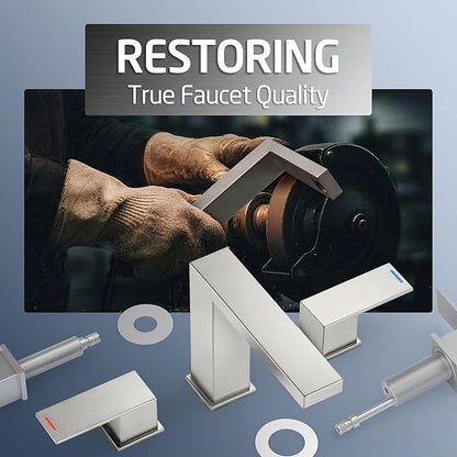 KES Brushed Nickel Bathroom Faucet 3 Hole, Includes All Metal Bathroom Sink Drain Without Overflow, 8 Inch Widespread Bathroom Sink Faucet, Vanity Faucet with cUPC Supply Line, L4350LFF12-BS-C2