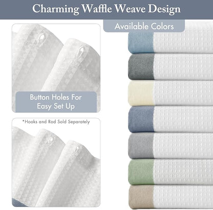 Madison Park Spa Waffle Shower Curtain for Bathroom, 72 x 72, Indigo Blue | Striped, Pieced Fabric Design, 3M Scotchgard Moisture Management, Hotel Quality, Modern, for Bathroom, OEKO-TEX Certified