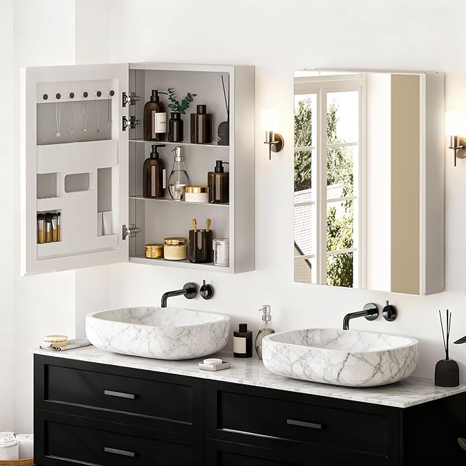 LUVODI Bathroom Cabinet with Mirror: Wall Vanity Cabinets Medicine Storage Shelves