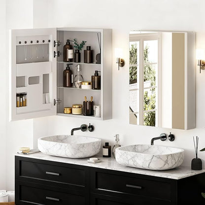 LUVODI Bathroom Cabinet with Mirror: Wall Vanity Cabinets Medicine Storage Shelves