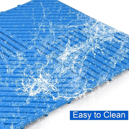 Modular Interlocking Cushion 12 Pack 11.8" x 11.8" Rubber Floor Tiles Non-Slip Splicing Drainage Mats for Deck, Pool, Shower, Patio, Balcony, Bathroom, Kitchen, Yard (Diagonal, Blue)