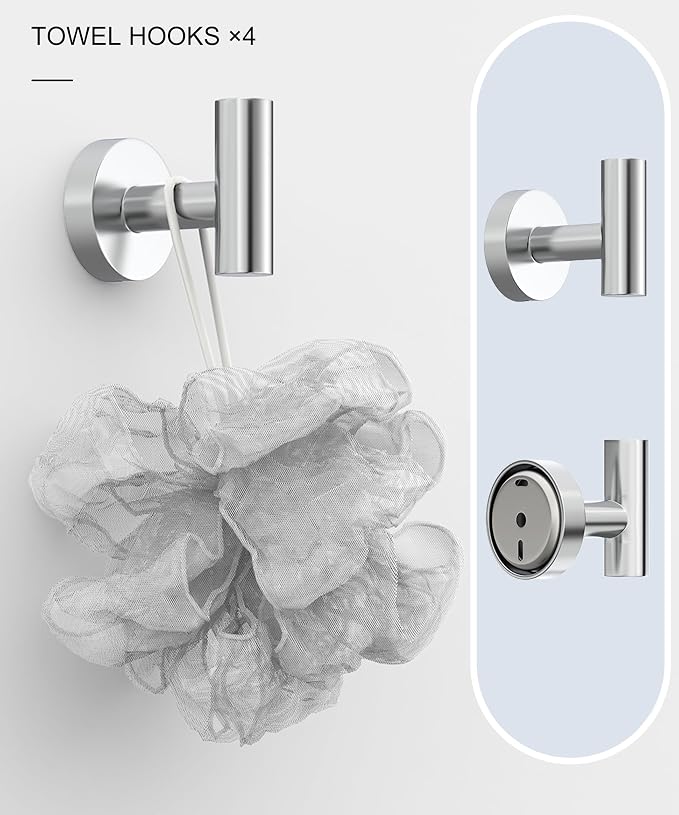 12 Pcs Chrome Bathroom Hardware Accessories Set SUS304 Stainless Steel | Bath Towel Bar Set, Toilet Paper Holders, Towel Rings Racks, Robe Towel Hooks by HOMEMYSTIQUE