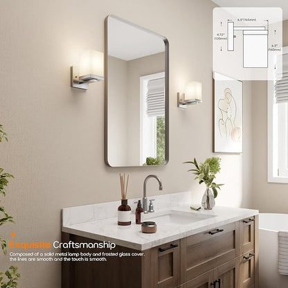 Bathroom Lighting Fixture Brushed Nickel Vanity Light with White Frosted Glass Shade, Wall Lamp Over Mirror for Bedroom Living Room Porch T003BR-L1