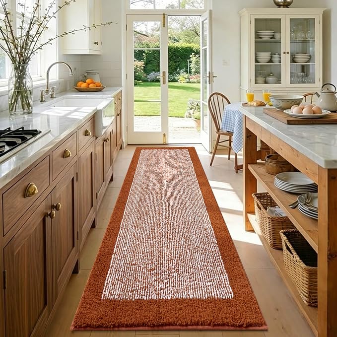 70x24 Long Bathroom Rugs Washable Non Slip, Bath Mat for Bathroom Floor Tub, Soft Absorbent Quick Dry Mats for Shower,Bathtub,Home Decor(Coral Orange)
