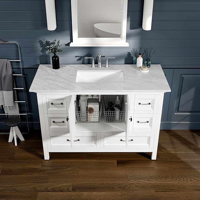 Eviva Britney 48 in. White Single Sink Bath Vanity with Carrara Quartz Top and Undermount Porcelain Sink