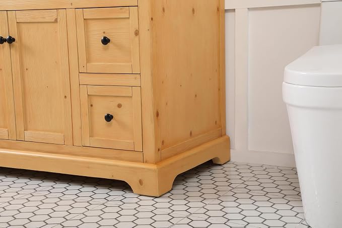 48" Pre-Assembled Bathroom Vanity with Sink, Solid Birch and MDF, Carrara White Marble Countertop Attached, Single Rectangle Porcelain Sink, 6 Soft-Close Drawers, Natural Wood