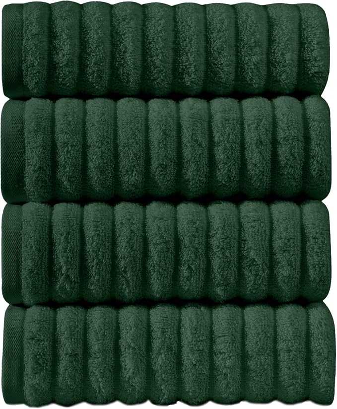 Elegant Comfort Luxury 100% Turkish Cotton Corduroy Ribbed 4 Pack Hand Towel Set 16 x 28 Inch - Absorbent, Super Soft, Quick Dry, Premium Towels for Bathroom, Gym, Spa and Hotel Use, Hunter Green