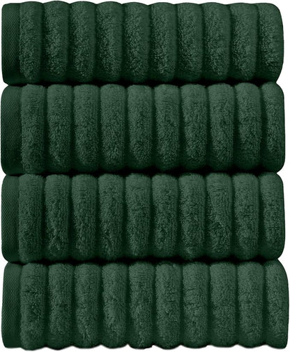 Elegant Comfort Luxury 100% Turkish Cotton Corduroy Ribbed 4 Pack Hand Towel Set 16 x 28 Inch - Absorbent, Super Soft, Quick Dry, Premium Towels for Bathroom, Gym, Spa and Hotel Use, Hunter Green