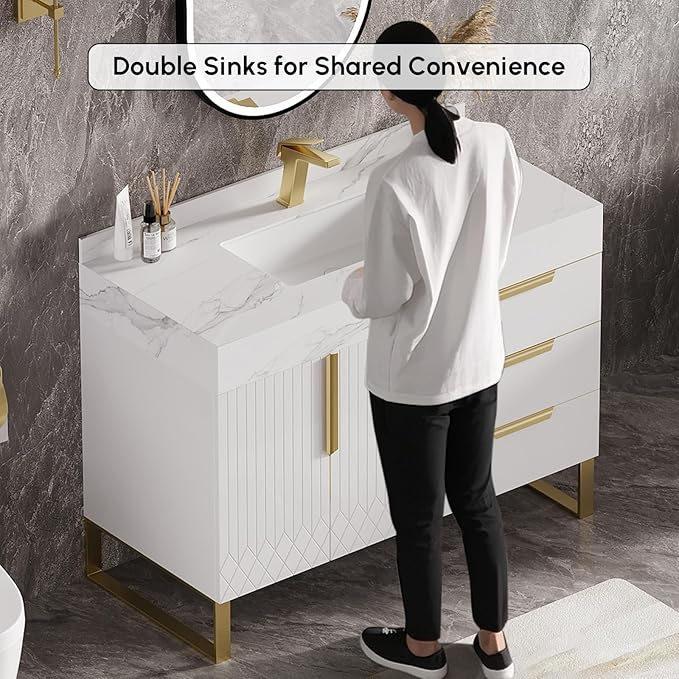 homary 36" Freestanding Bathroom Vanity Set with Single Sink, Modern Bathroom Sink Cabinet Storage Cabinet with Sintered Stone Countertop and Ample Storage, White