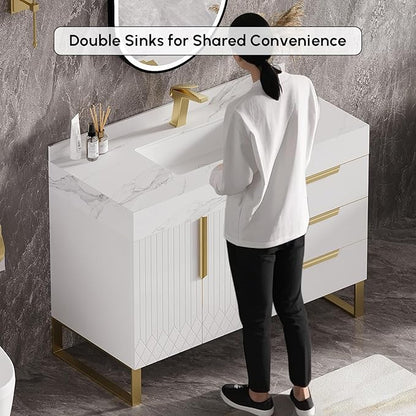 homary 36" Freestanding Bathroom Vanity Set with Single Sink, Modern Bathroom Sink Cabinet Storage Cabinet with Sintered Stone Countertop and Ample Storage, White