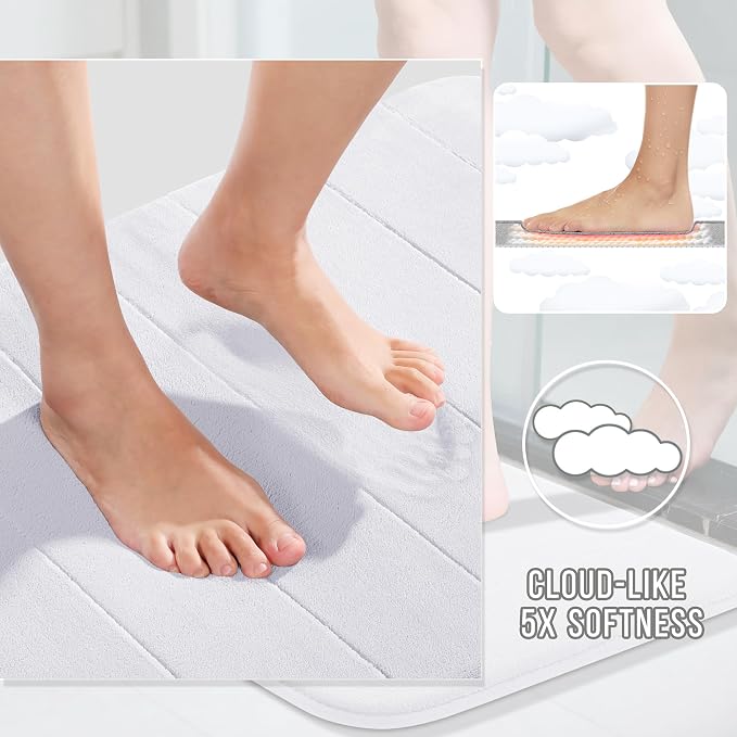 Yimobra Memory Foam Toilet Bath Mat U-Shaped, Soft and Comfortable, Super Water Absorption, Non-Slip, Thick, Machine Wash and Easier to Dry for Bathroom Commode Contour Rug, 24 X 20 Inches, White