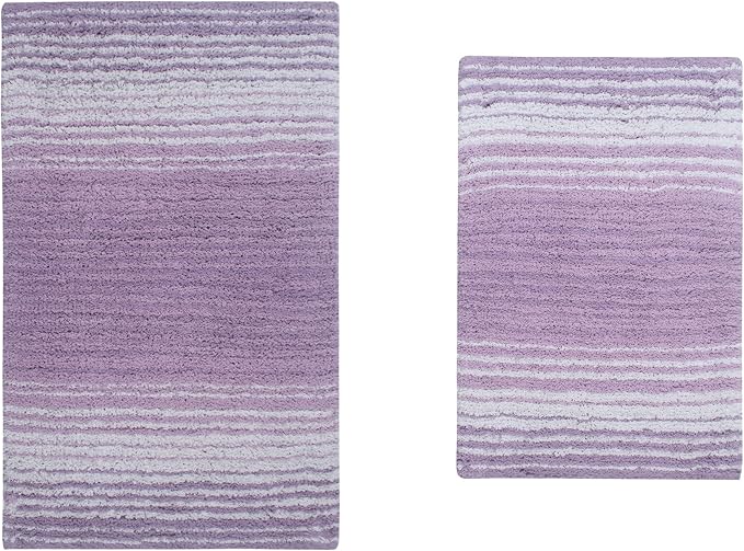 Home Weavers 100% Cotton Gradiation Collection Bathroom Décor | Washable Rug | Bathroom Mat | Kitchen Mat | Bathroom Rug Set | Bath Mat Set | Bath Floor Mat Non Slip, 2 Piece Set(S+M), Purple