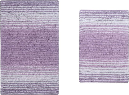 Home Weavers 100% Cotton Gradiation Collection Bathroom Décor | Washable Rug | Bathroom Mat | Kitchen Mat | Bathroom Rug Set | Bath Mat Set | Bath Floor Mat Non Slip, 2 Piece Set(S+M), Purple