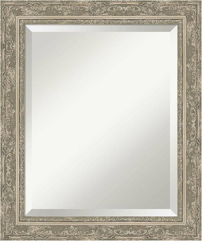 Amanti Art Silver Bathroom Mirror for Over Sink, 24x20 Filigree Silver Rectangle Vanity Mirror, Small Traditional Frame, Hangs Horizonally and Vertically, Bathroom Wall Decor, Beveled Edge