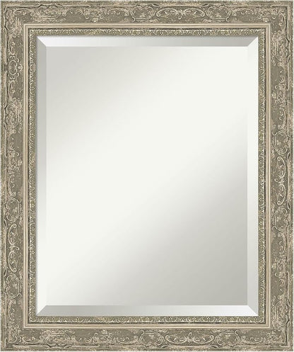 Amanti Art Silver Bathroom Mirror for Over Sink, 24x20 Filigree Silver Rectangle Vanity Mirror, Small Traditional Frame, Hangs Horizonally and Vertically, Bathroom Wall Decor, Beveled Edge