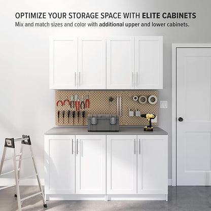 Prepac Elite 32" W Storage Cabinet with Doors and Shelves, White Garage Cabinet, Bathroom Storage with 1 Adjustable Shelf 24.5" D x 32" W x 36" H, WSCR-1005-1