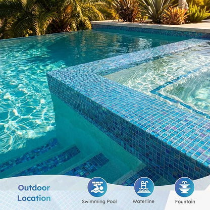 Pool Glass Mosaic Tiles, Iridescent Blue, 1 Inch Sqaure, 5 Sheets | Glass Tile for Swimming Pool, Kitchen Backsplash, Shower, Bathroom Wall, Waterline, Fountain