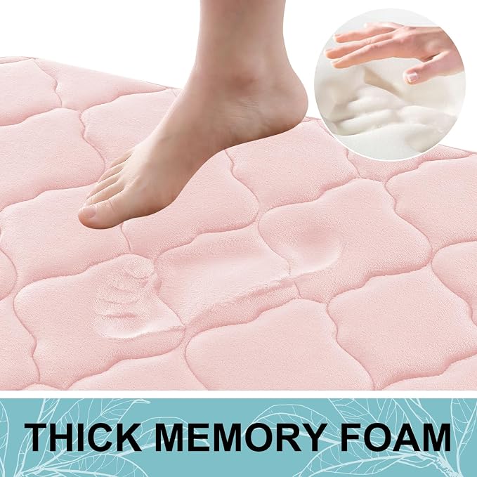 OLANLY Memory Foam Bath Mat Rug 70x24, Ultra Soft and Absorbent Bathroom Rugs, Non-Slip, Comfortable, Machine Washable Bath Carpet for Bathroom Floor, Tub, Shower and Home Decor Accessories, Pink