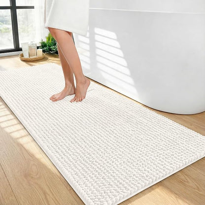 OLANLY Thick Chenille Bathroom Runner Rugs 44x24, Absorbent Bath Mat, Ivory | Soft Bath Rugs, Rubber Backing, Machine Wash Dry, Bath Mats for Bathroom, Tub and Shower, Home Decor Accessories
