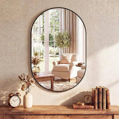 NEWBULIG 24" X 48" Oval Bathroom Mirror, Black Wall Mirrors for Over Sink | Tempered Glass Metal Frame, Entryway, Living Room Bedroom Hang, Horizontal or Vertical