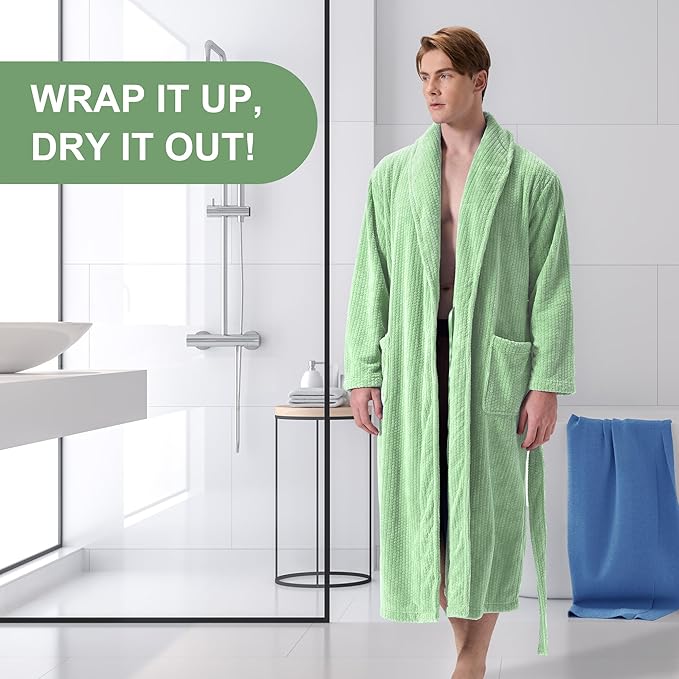 Men's Shawl Collar Bathrobe, Soft Long Towel Robe for Men - Super Absorbent Quick Dry yet Warm
