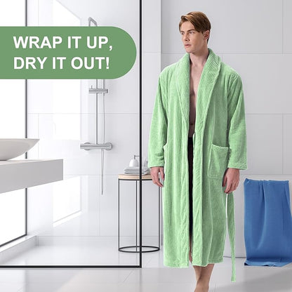 Men's Shawl Collar Bathrobe, Soft Long Towel Robe for Men - Super Absorbent Quick Dry yet Warm