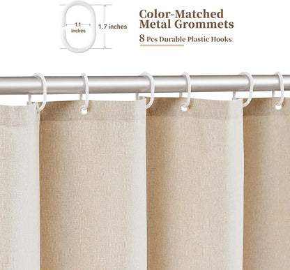 BTTN Small Shower Curtain, 48 Inch Boho Scalloped Linen Textured Heavy Duty Fabric Shower Curtain Set with 8 Hooks, Narrow Country Rustic Waterproof Fabric Shower Curtains for Bathroom, 48x72, Cream