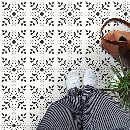 MORCART Peel and Stick Floor Tile, 7.87"x 7.87" Vinyl Flooring Waterproof DIY Flooring for Bathroom, Kitchen, Fireplace, Stairs, Bedrooms, Wall, Pantry Room - 20 Pcs Black White Gray